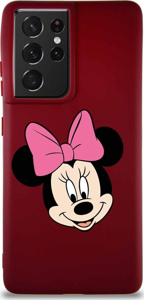 Samsung Galaxy S21 Ultra Soft Premier Kapak Minnie Mouse-C Tasarımlı Silikon Kılıf - Mürdüm