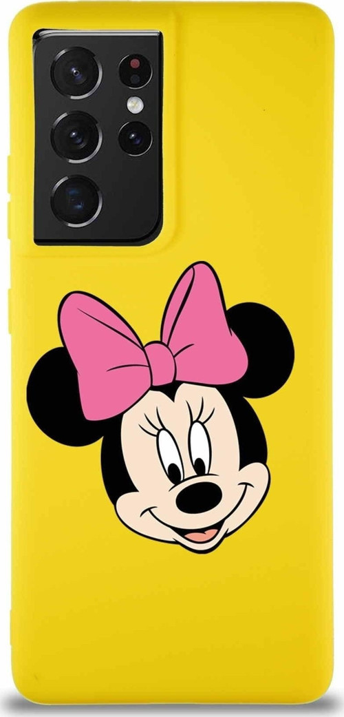 Samsung Galaxy S21 Ultra Soft Premier Kapak Minnie Mouse-C Tasarımlı Silikon Kılıf - Sarı