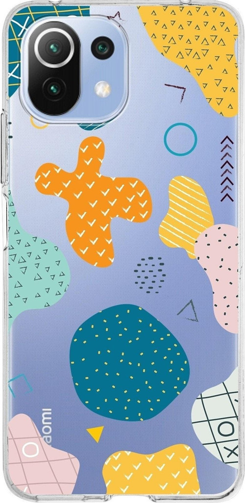 Xiaomi Mi 11 Lite Uyumlu Kapak Geometrik Şekiller Tasarımlı Şeffaf Silikon Kılıf