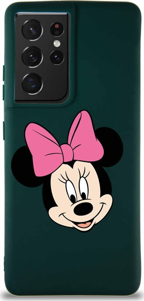 Samsung Galaxy S21 Ultra Soft Premier Kapak Minnie Mouse-C Tasarımlı Silikon Kılıf - Yeşil