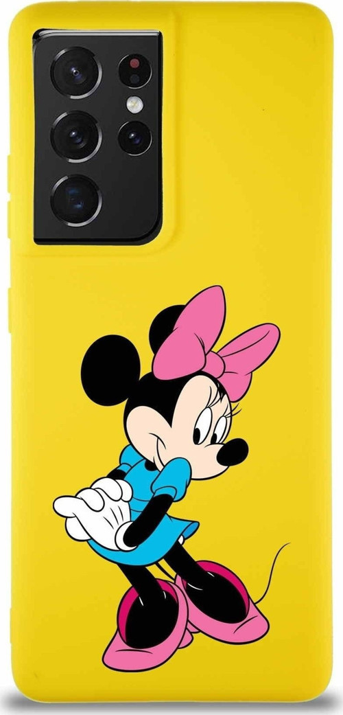 Samsung Galaxy S21 Ultra Soft Premier Kapak Minnie Mouse-F Tasarımlı Silikon Kılıf - Sarı