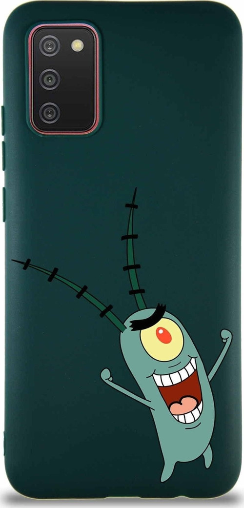Samsung Galaxy A02S Soft Premier Kapak Plankton Tasarımlı Silikon Kılıf - Yeşil