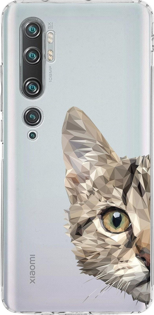 Xiaomi Mi Note 10 Kamera Korumalı Kapak Catface Tasarımlı Şeffaf Kılıf