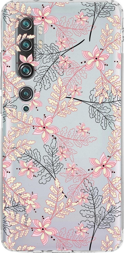Xiaomi Mi Note 10 Kamera Korumalı Kapak Floral Kırmızı Tasarımlı Şeffaf Kılıf