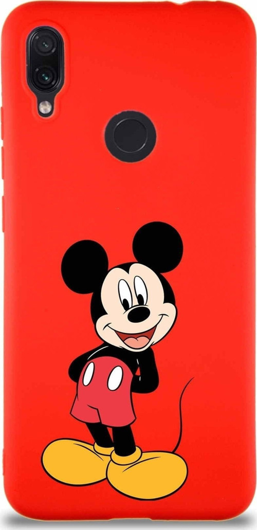 Xiaomi Redmi Note 7 Pro Soft Premier Kapak Mickey Mouse-B Tasarımlı Silikon Kılıf - Kırmızı