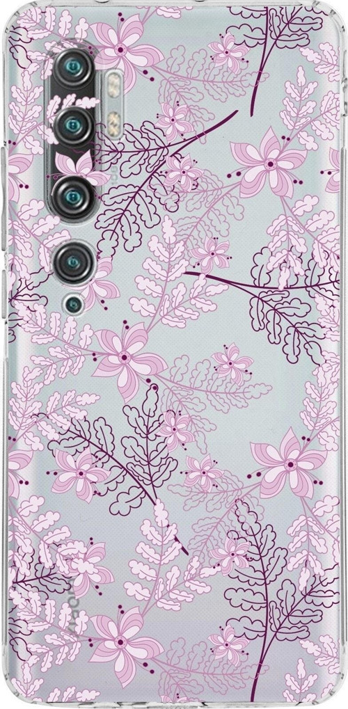 Xiaomi Mi Note 10 Kamera Korumalı Kapak Floral Pudra Tasarımlı Şeffaf Kılıf