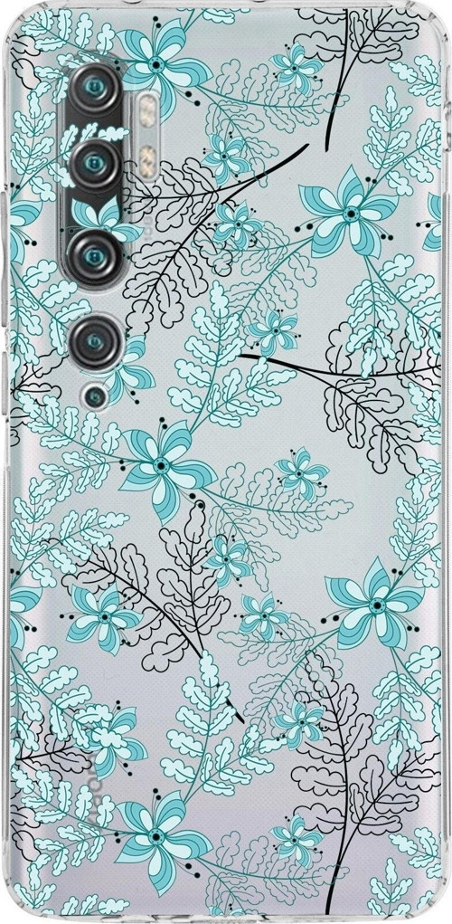 Xiaomi Mi Note 10 Kamera Korumalı Kapak Floral Su Yeşili Tasarımlı Şeffaf Kılıf