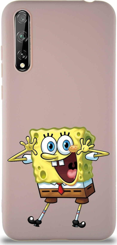 Huawei Y8P Soft Premier Kapak Sünger Bob Tasarımlı Silikon Kılıf - Pudra