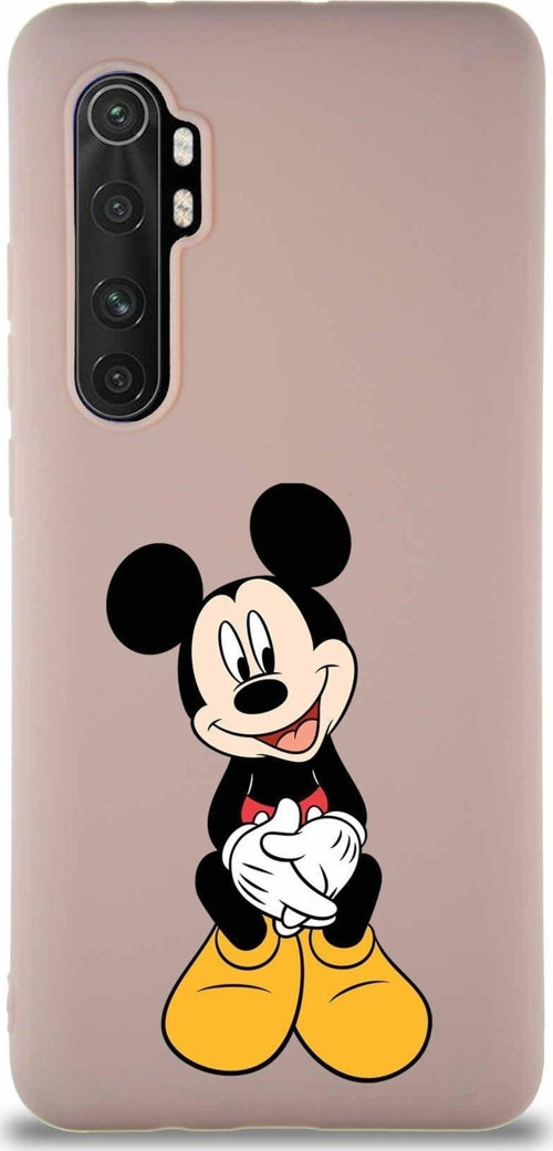 Xiaomi Mi Note 10 Lite Soft Premier Kapak Mickey Mouse-A Tasarımlı Silikon Kılıf - Pudra