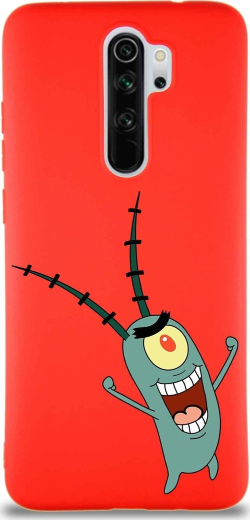 Xiaomi Redmi Note 8 Pro Soft Premier Kapak Plankton Tasarımlı Silikon Kılıf - Kırmızı