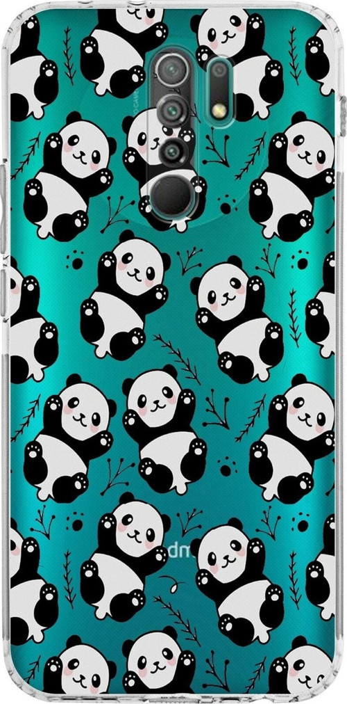 Xiaomi Redmi 9 Kamera Korumalı Kapak Panda Tasarımlı Şeffaf Kılıf