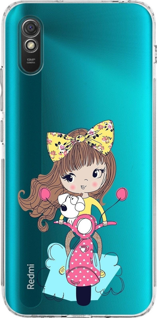 Xiaomi Redmi 9A Kamera Korumalı Kapak Vespagirl Tasarımlı Şeffaf Kılıf