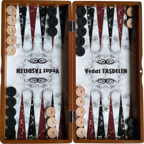 Kişiye Özel Isim (Oymalı) Ahşap Pullu Büyük Boy Tavla Takımı
