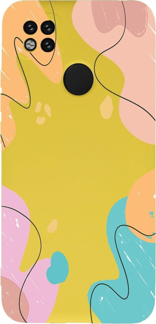 Xiaomi Redmi 9C Uyumlu Lansman Kılıf Karışık Renkler Tasarımlı Içi Kadife Kapak-Sarı