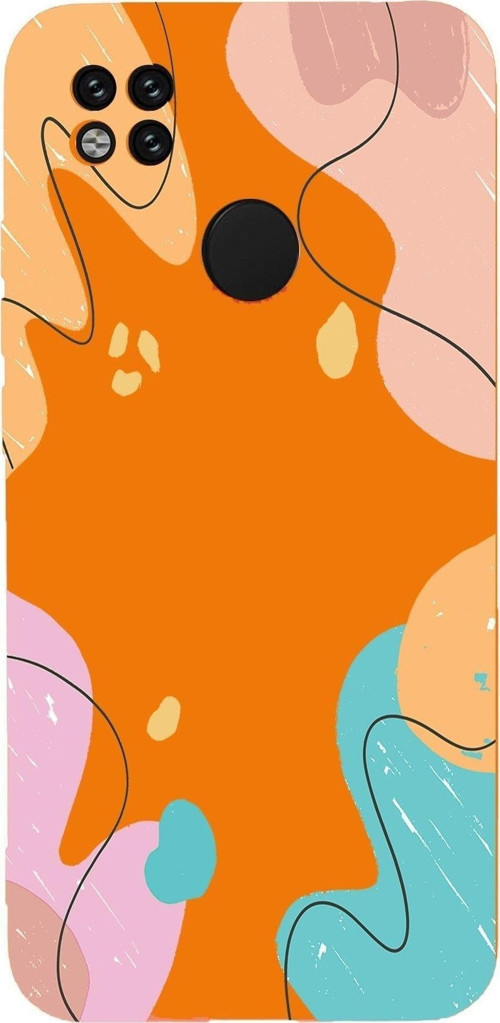 Xiaomi Redmi 9C Uyumlu Lansman Kılıf Karışık Renkler Tasarımlı Içi Kadife Kapak-Turuncu