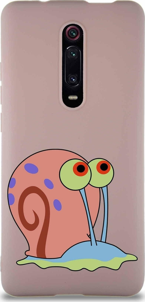 Xiaomi Mi 9T Soft Premier Kapak Salyangoz Gary Tasarımlı Silikon Kılıf - Pudra