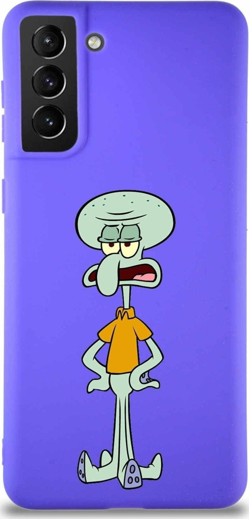 Samsung Galaxy S21 Plus Soft Premier Kapak Squidward Dokunaç Tasarımlı Silikon Kılıf - Mor