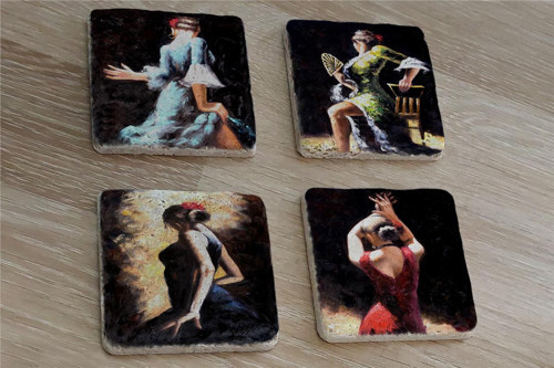 İspanyol Dansçı Kadınlar Doğal Taş Bardak Altlığı 4'lü set - Natural Stone Coasters