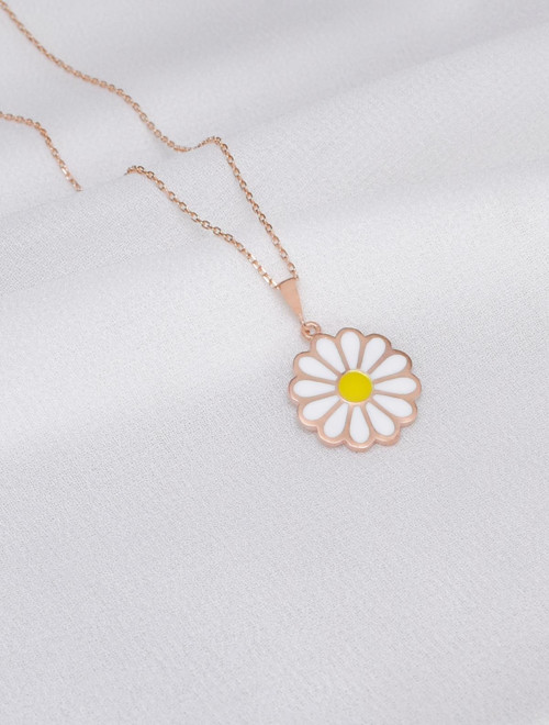925 Ayar Rose Gold Mineli Papatya Kolye Bayan Gümüş Kolye