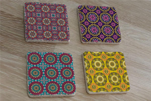 Mandala Desenleri Doğal Taş Bardak Altlığı 4'lü set - Natural Stone Coasters