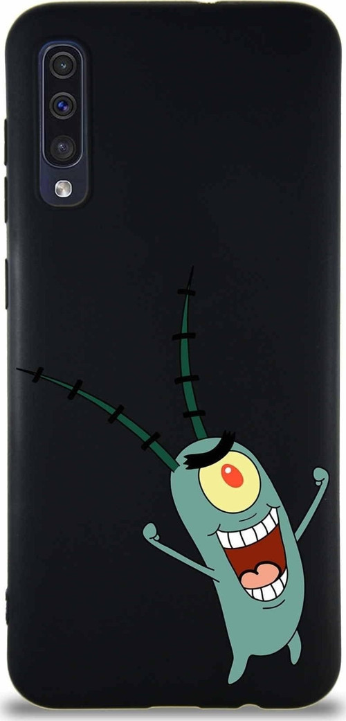 Samsung Galaxy A50 Soft Premier Kapak Plankton Tasarımlı Silikon Kılıf - Siyah