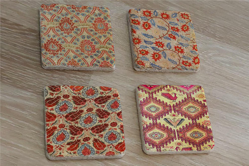 Osmanlı Kumaş Desenleri Doğal Taş Bardak Altlığı 4'lü set - Natural Stone Coasters