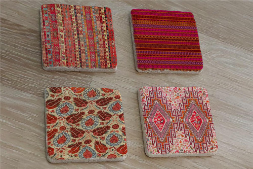 Osmanlı Kumaş Desenleri Doğal Taş Bardak Altlığı 4'lü set - Natural Stone Coasters