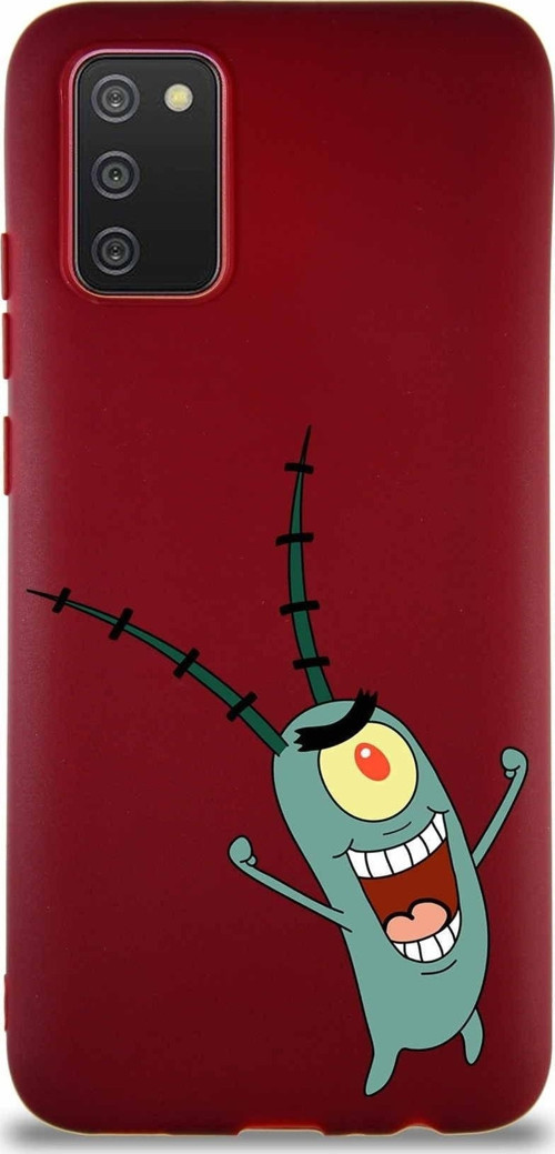 Samsung Galaxy A02S Soft Premier Kapak Plankton Tasarımlı Silikon Kılıf - Mürdüm