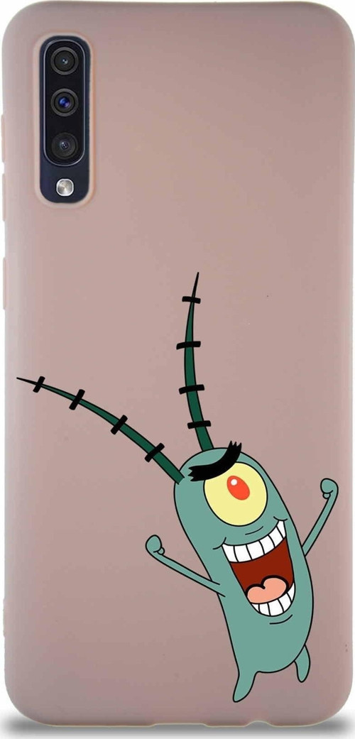 Samsung Galaxy A50 Soft Premier Kapak Plankton Tasarımlı Silikon Kılıf - Pudra