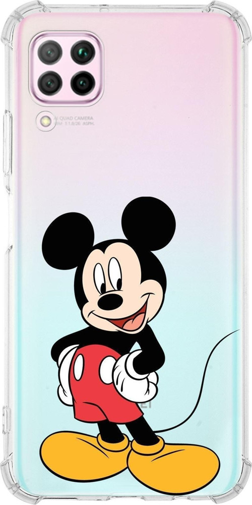 Huawei P40 Lite Köşe Korumalı Antişok Kapak Mickey Mouse Tasarımlı Şeffaf Kılıf