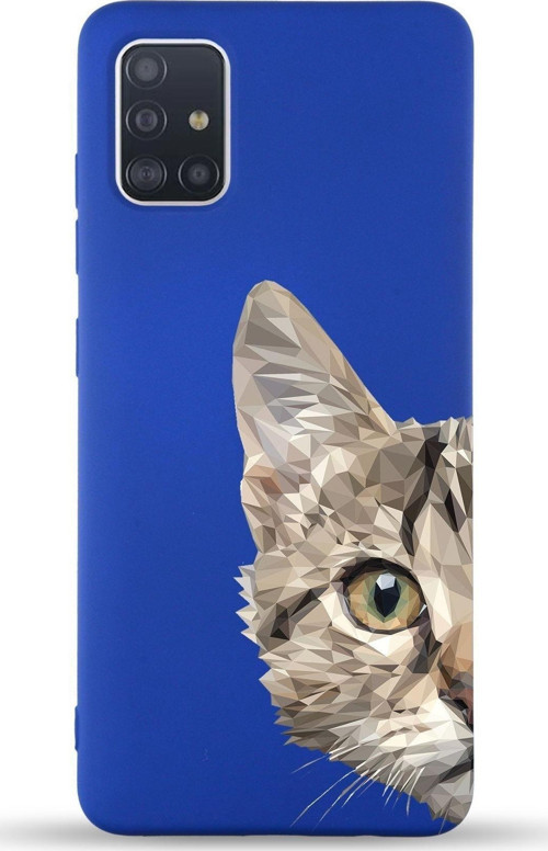 Samsung Galaxy A51 Uyumlu Lansman Kılıf Catface Tasarımlı Içi Kadife Kapak-Lacivert