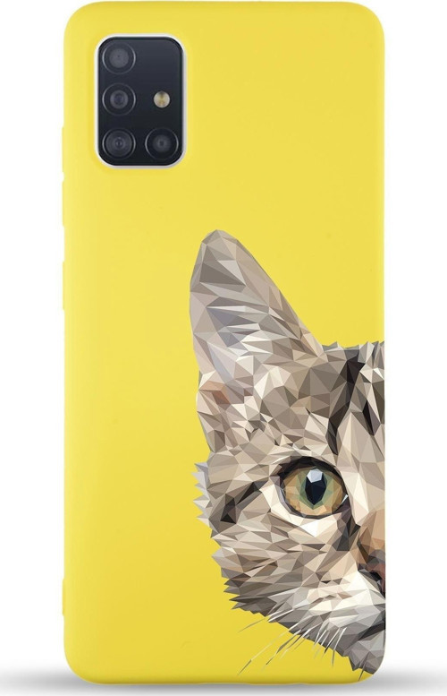 Samsung Galaxy A51 Uyumlu Lansman Kılıf Catface Tasarımlı Içi Kadife Kapak-Sarı