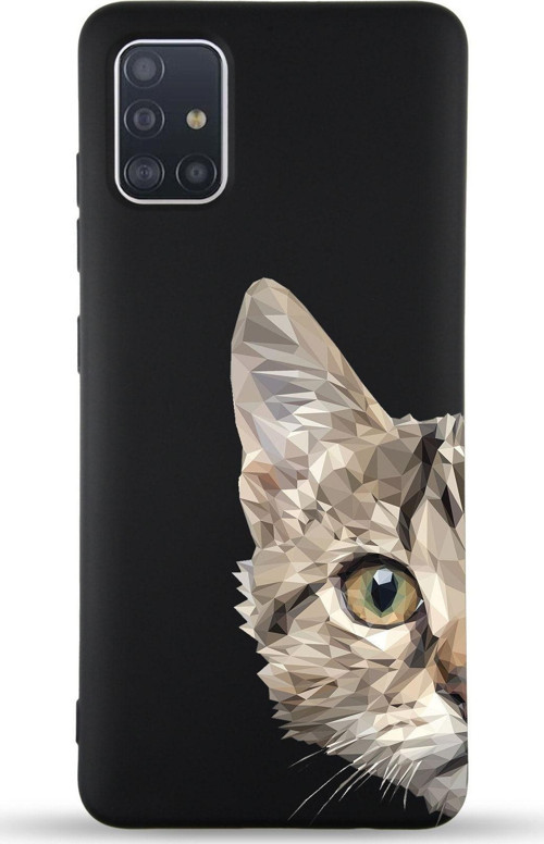 Samsung Galaxy A51 Uyumlu Lansman Kılıf Catface Tasarımlı Içi Kadife Kapak-Siyah