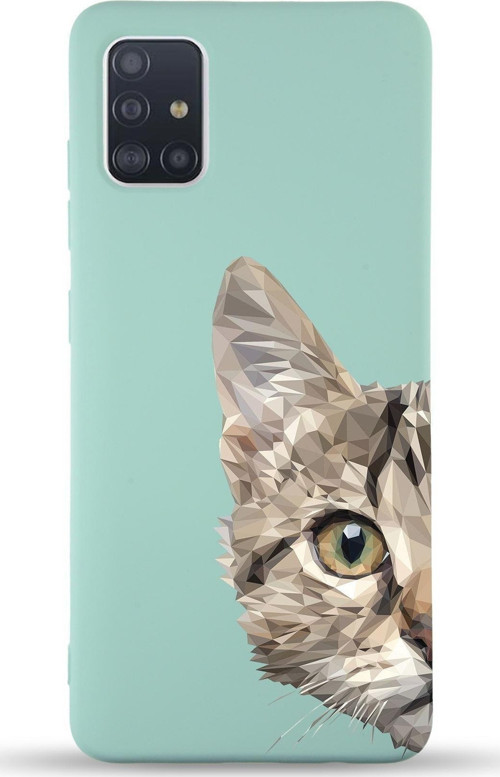 Samsung Galaxy A51 Uyumlu Lansman Kılıf Catface Tasarımlı Içi Kadife Kapak-Turkuaz