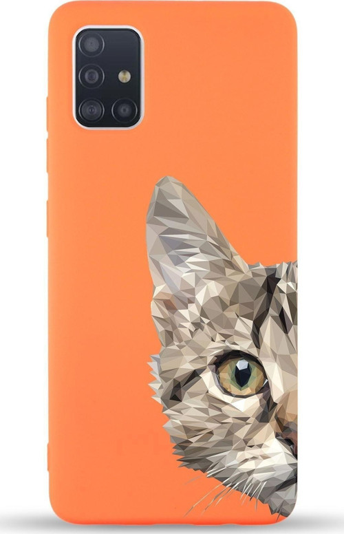 Samsung Galaxy A51 Uyumlu Lansman Kılıf Catface Tasarımlı Içi Kadife Kapak-Turuncu