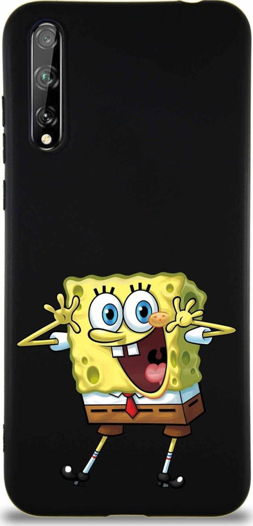 Huawei Y8P Soft Premier Kapak Sünger Bob Tasarımlı Silikon Kılıf - Siyah