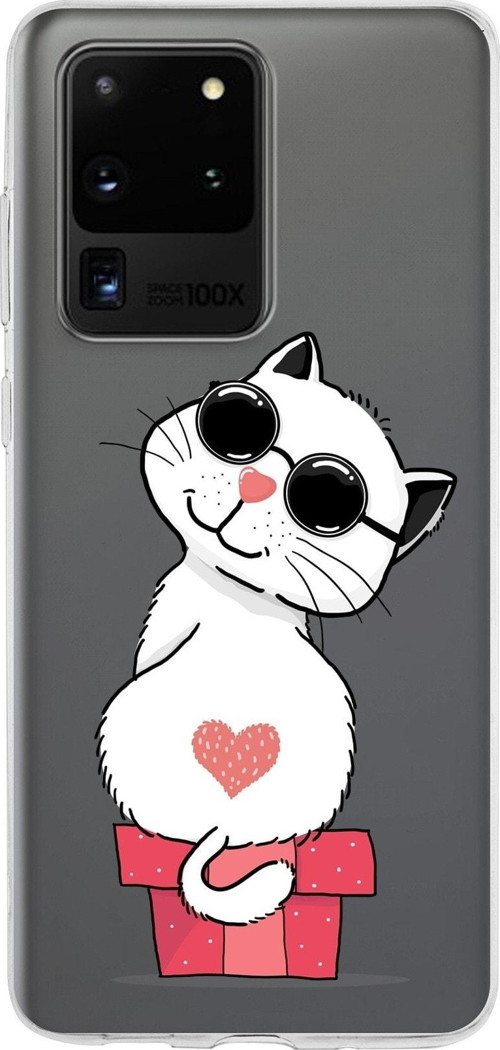 Samsung Galaxy S20 Ultra Kapak Cool Cat Tasarımlı Şeffaf Silikon Kılıf