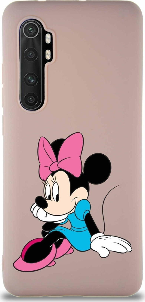 Xiaomi Mi Note 10 Lite Soft Premier Kapak Minnie Mouse-E Tasarımlı Silikon Kılıf - Pudra