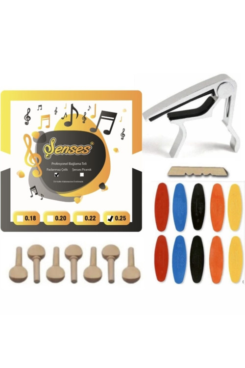 Müzik 0.25 Divan Bağlama Teli 52 Tekneye Kadar Kelepçe Ve Burgu Seti 10 Adet Tezene Eşik