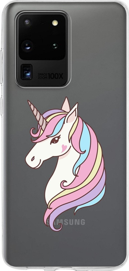 Samsung Galaxy S20 Ultra Kapak Unicorn Tasarımlı Şeffaf Silikon Kılıf