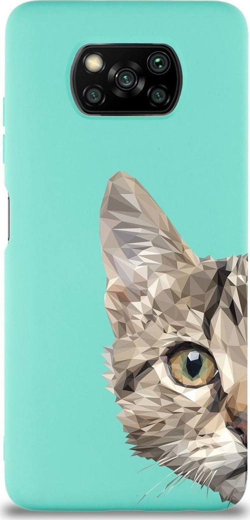Xiaomi Poco X3 Pro Uyumlu Lansman Kılıf Catface Tasarımlı Içi Kadife Kapak-Su Yeşili