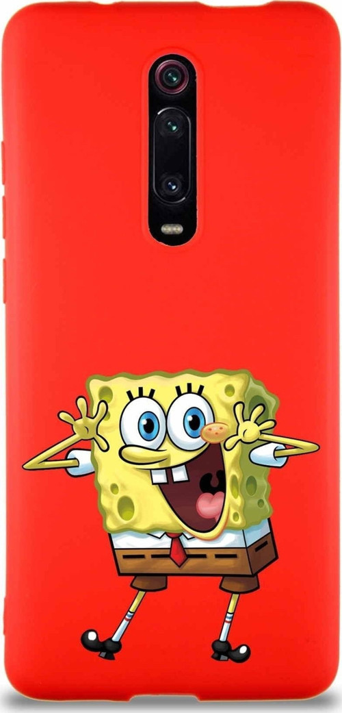 Xiaomi Mi 9T Pro Soft Premier Kapak Sünger Bob Tasarımlı Silikon Kılıf - Kırmızı