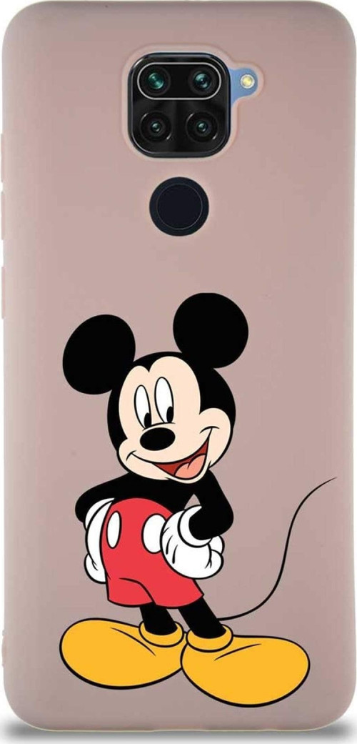 Xiaomi Redmi Note 9 Soft Premier Kapak Mickey Mouse-E Tasarımlı Silikon Kılıf - Pudra