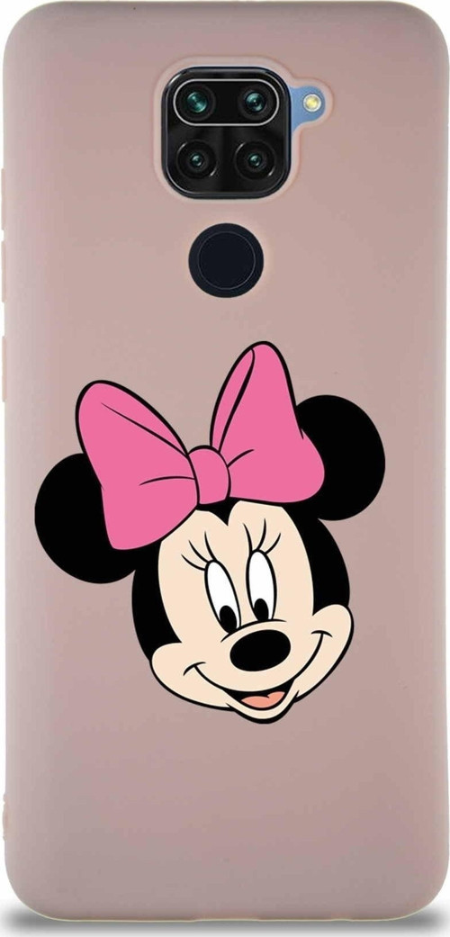 Xiaomi Redmi Note 9 Soft Premier Kapak Minnie Mouse-C Tasarımlı Silikon Kılıf - Pudra