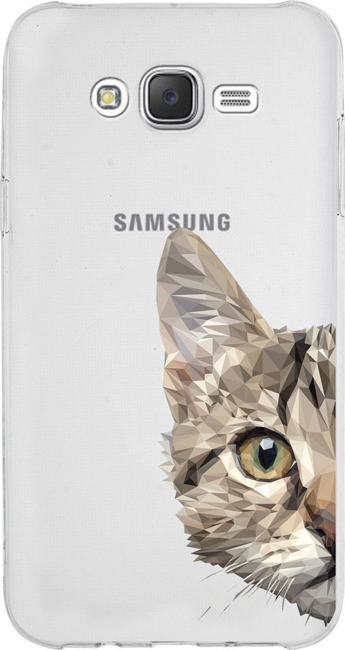 Samsung Galaxy J7 Kapak Catface Tasarımlı Şeffaf Silikon Kılıf