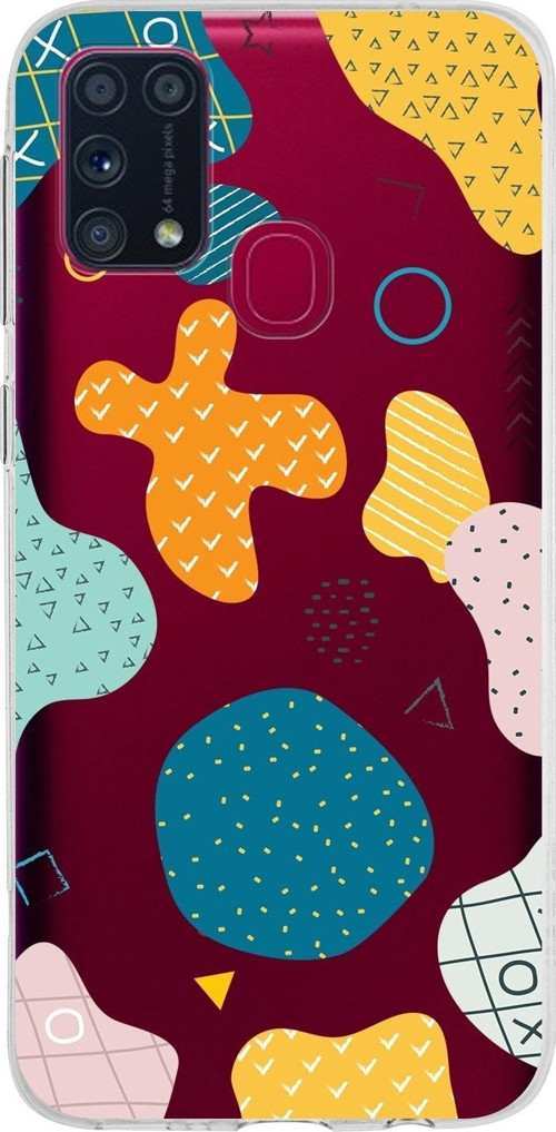 Samsung Galaxy M31 Kapak Geometrik Şekiller Tasarımlı Şeffaf Silikon Kılıf