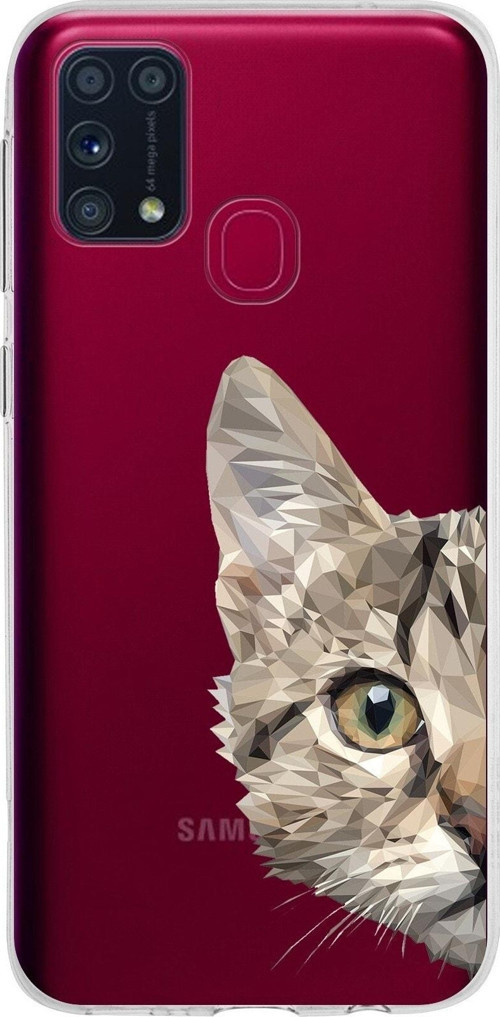 Samsung Galaxy M31 Kapak Catface Tasarımlı Şeffaf Silikon Kılıf