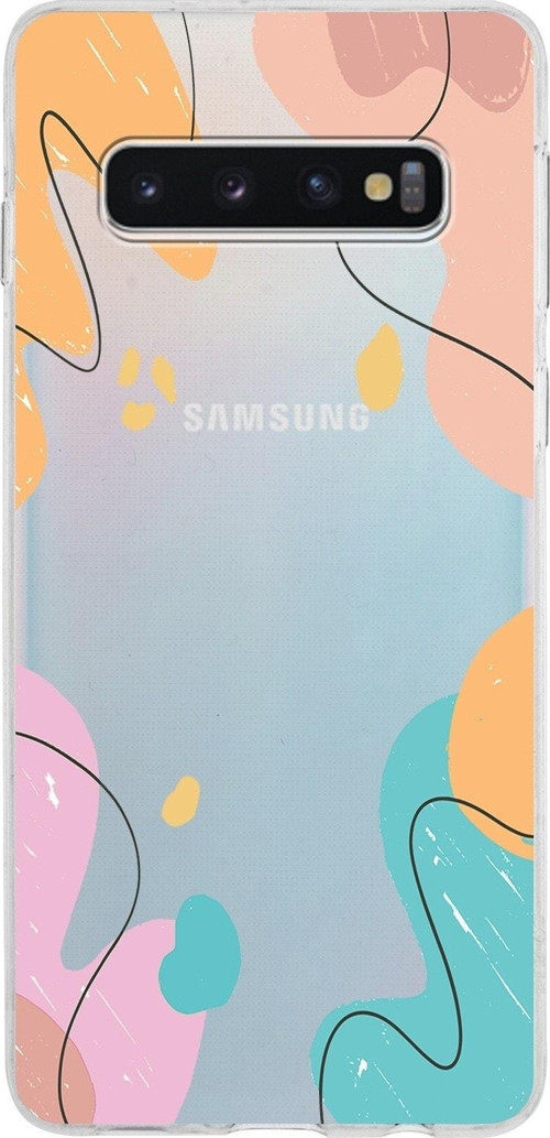 Samsung Galaxy S10 Kapak Karışık Renkler Tasarımlı Şeffaf Silikon Kılıf
