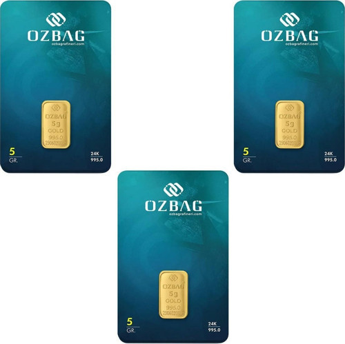 24 Ayar 3 Adet 5 Gram 995 Özbağ Külçe Altın