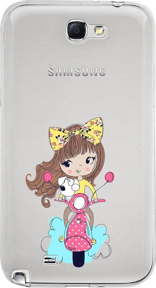 Samsung Galaxy Note 2 Kapak Vespagirl Tasarımlı Şeffaf Silikon Kılıf
